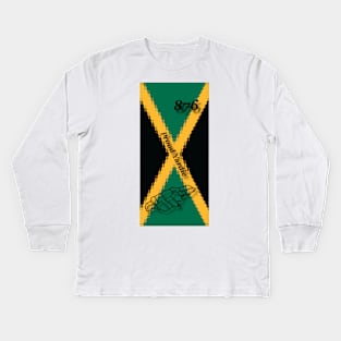 Jamaica Flag Design with Words Proud Yardie and Jamaican Map Outline and Area Code Kids Long Sleeve T-Shirt